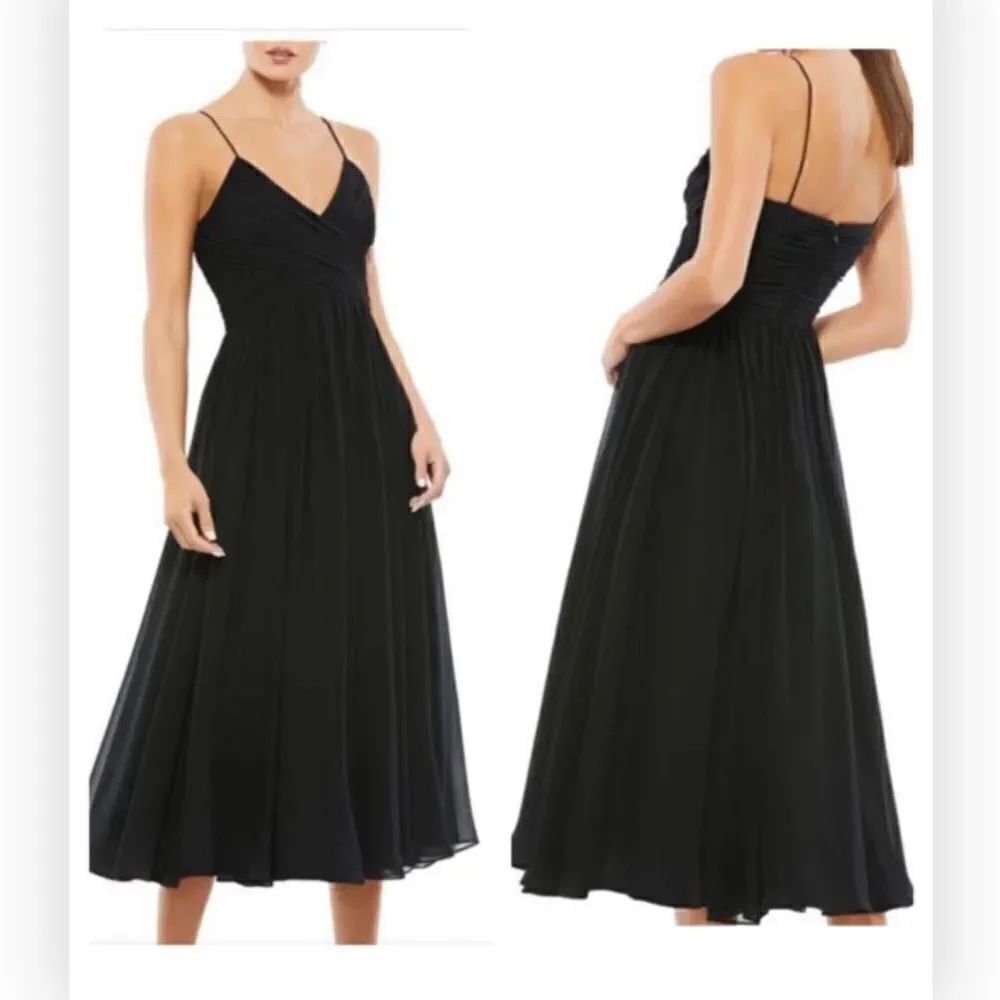 MAC DUGGAL 70099  FAUX WRAP SLEEVELESS FLOWY MIDI DRESS XL $398